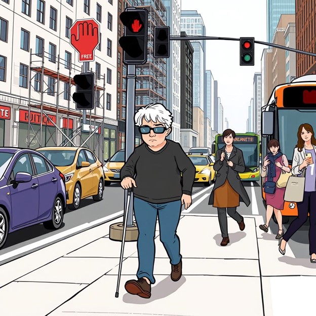 Visually impaired individuals walking